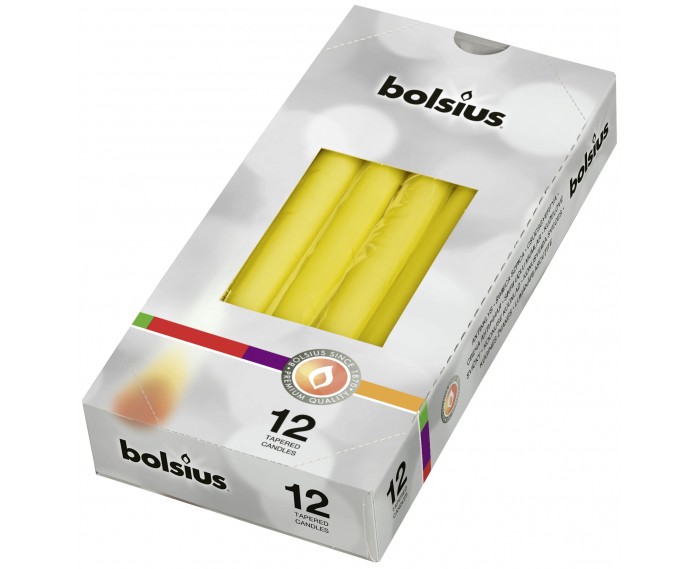 Klasyczna świeca szpic w kolorze żółtym, foliowana, 245mm/24mm