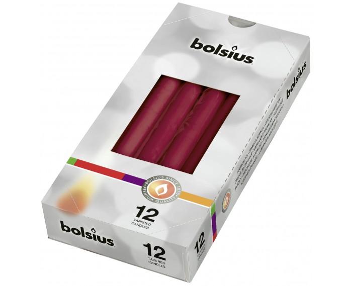 Klasyczna świeca szpic w kolorze bordowym, foliowana, 245mm/24mm