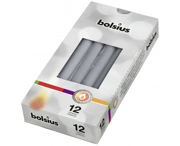 Klasyczna świeca szpic w kolorze srebrnym, foliowana, 245mm/24mm