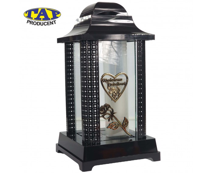 znicz-kapliczka-duża-czarna-złote-dodatki-kochanej-babci-ozdobna-róża