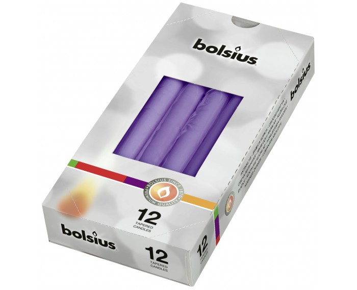 Klasyczna świeca szpic w kolorze fioletowym , foliowana, 245mm/24mm