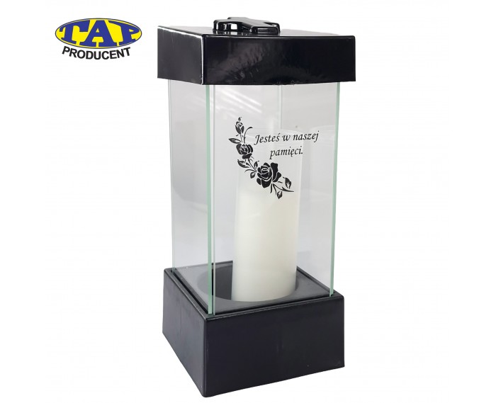 Prosty lampion ze szklanych szybek z sentencją - L25 Sentencja