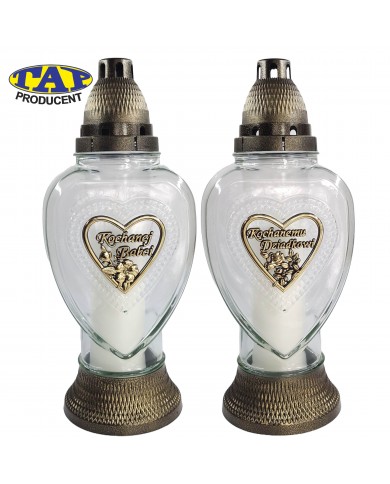 Znicz szklany w kształcie serca z dedykacją dla Babci/Dziadka- 1510 Dedykacja