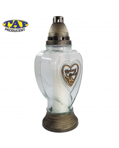 Znicz szklany w kształcie serca z dedykacją dla Babci/Dziadka- 1510 Dedykacja