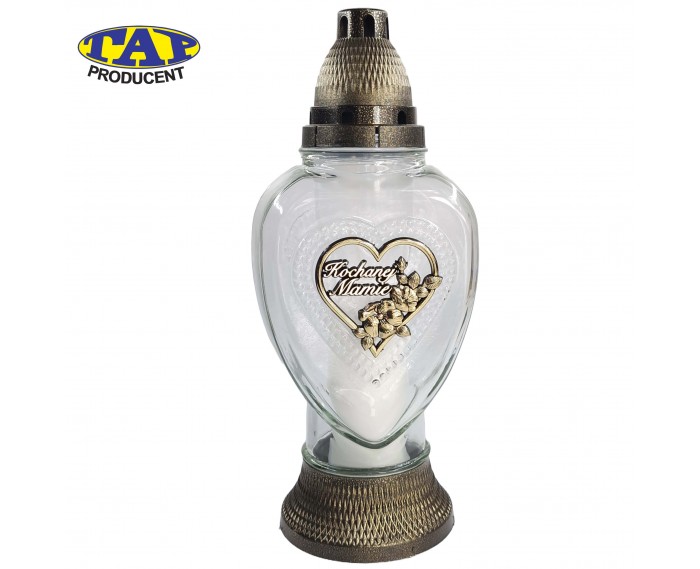 Znicz szklany w kształcie serca z dedykacją dla Mamy/Taty - 1510 Dedykacja