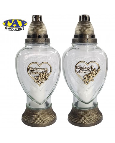 Znicz szklany w kształcie serca z dedykacją dla Mamy/Taty - 1510 Dedykacja