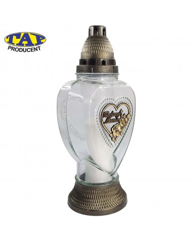 Znicz szklany w kształcie serca z dedykacją dla Mamy/Taty - 1510 Dedykacja