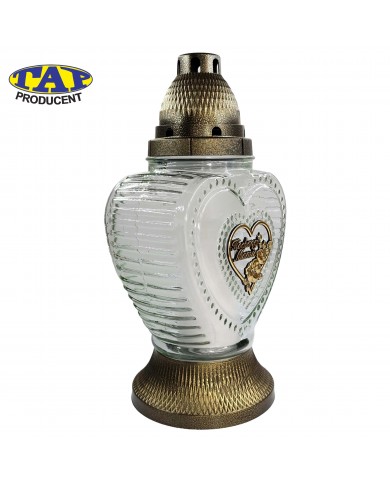 Znicz szklany w kształcie serca z dedykacją dla Mamy/Taty - 2380 Dedykacja