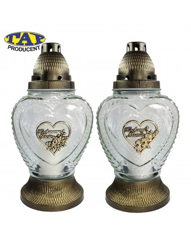 Znicz szklany w kształcie serca z dedykacją dla Mamy/Taty - 2380 Dedykacja