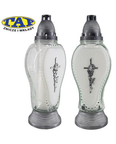 piękny-znicz-szklany-matowy-przód-aplikacja-krzyż-z-różą-1750-mat-znicz-na-grób