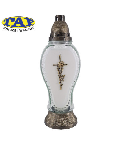 piękny-znicz-szklany-matowy-przód-aplikacja-krzyż-z-różą-1750-mat-znicz-na-grób