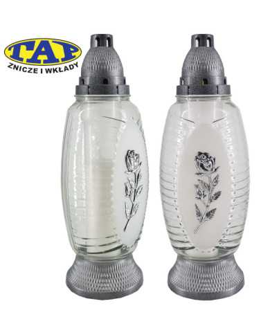 znicz-1930-matowy-biały-ozdoban-róża-różne-kolory-kapturków znicz-1930-matowy-biały-ozdoban-róża-różne-kolory-kapturków