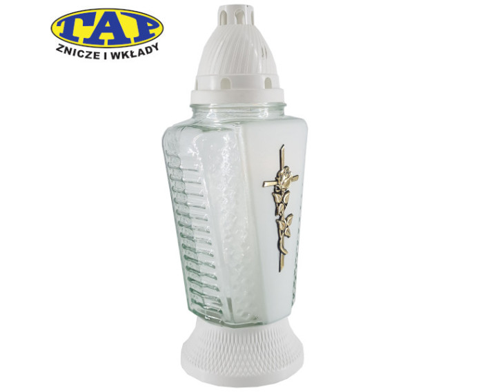 znicz-z-matowym-wykończeniem-i-ozdobnym-krzyżem-1295-mat-złoto-srebro-biały