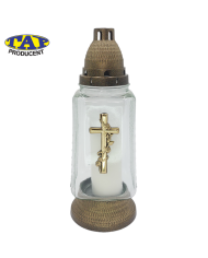 Znicz-szklany-całoroczny-ze-złotym-krzyżem-i-złotym-kapturkiem-1240-Krzyż-Złoto