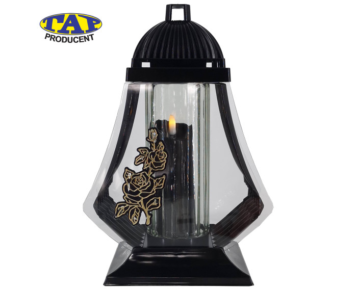 lampion-hs-róża-ozdobny-znicz-ze-złotą-różą