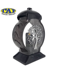 Ozdobny biały znicz ze srebrnym pnączem - Lampion HS Pnącze Białe Srebro