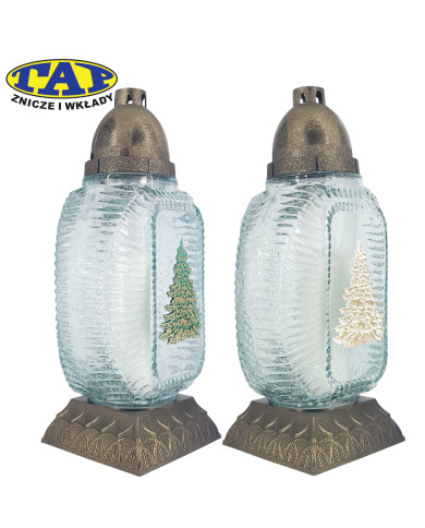 Znicz ze szkła mrożonego z aplikacją w kształcie Choinki - Mrożony Owal Choinka