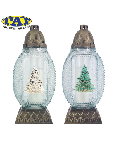 Znicz ze szkła mrożonego z aplikacją w kształcie Choinki - Mrożony Owal Choinka