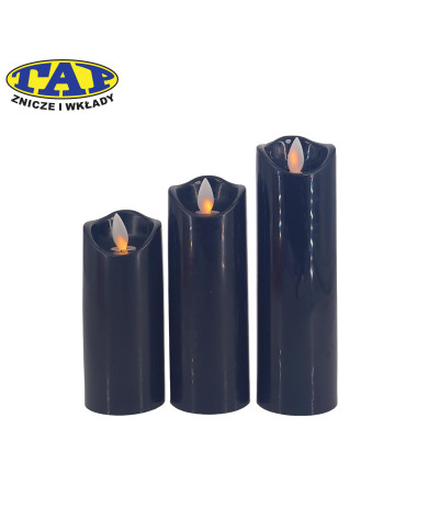 Świeca LED wąska z ruchomym płomieniem, czarne (różne wysokości)