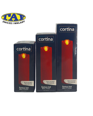 Świeca LED wąska z ruchomym płomieniem, czerwona (różne wysokości)