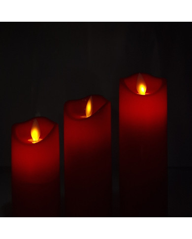 Świeca LED wąska z ruchomym płomieniem, czerwona (różne wysokości)