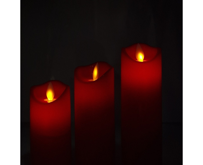 Świeca LED wąska z ruchomym płomieniem, czerwona (różne wysokości)