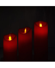 Świeca LED wąska z ruchomym płomieniem, czerwona (różne wysokości)