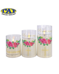 Świeca LED wąska z ruchomym płomieniem, czerwona (różne wysokości)