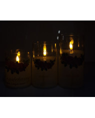 Szeroka świeca LED w tubie z kwiatami i napisem "Pamiętamy" - różne wymiary