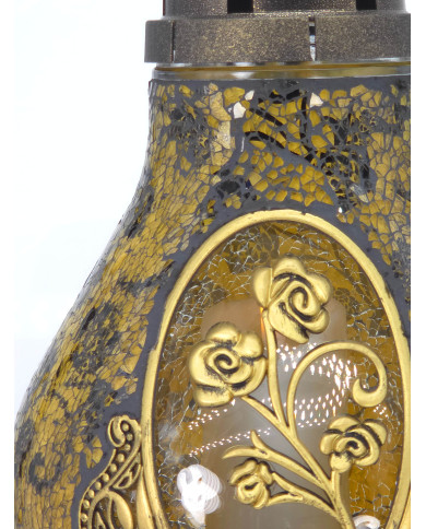 Znicz witrażowy z ozdobną różą - Witraż Karafa Róża Złota