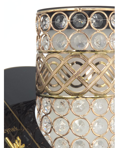 Znicz solarny witraż premium czarno-złoty z białymi kryształkami Znicz solarny witraż premium czarno-złoty z białymi kryształkami