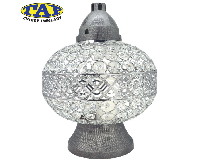 Duzy znicz w kształcie wazy z kryształkami  -  Witraż Big Waza Premium Srebrna