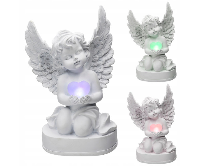 ​Duży Aniołek Świecący z Sercem LED RGB – Figurka Dekoracyjna