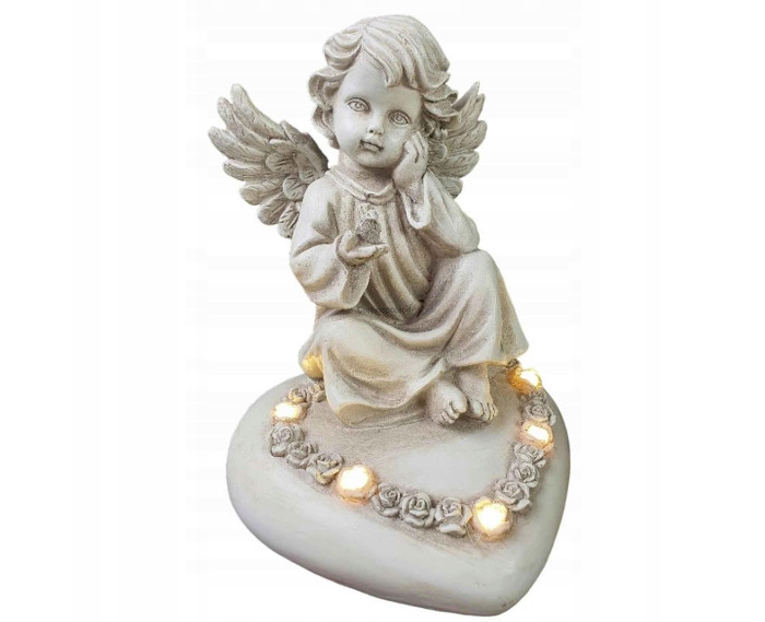 Figurka aniołka siedzącego na sercu z podświetleniem - Anioł Figurka 1