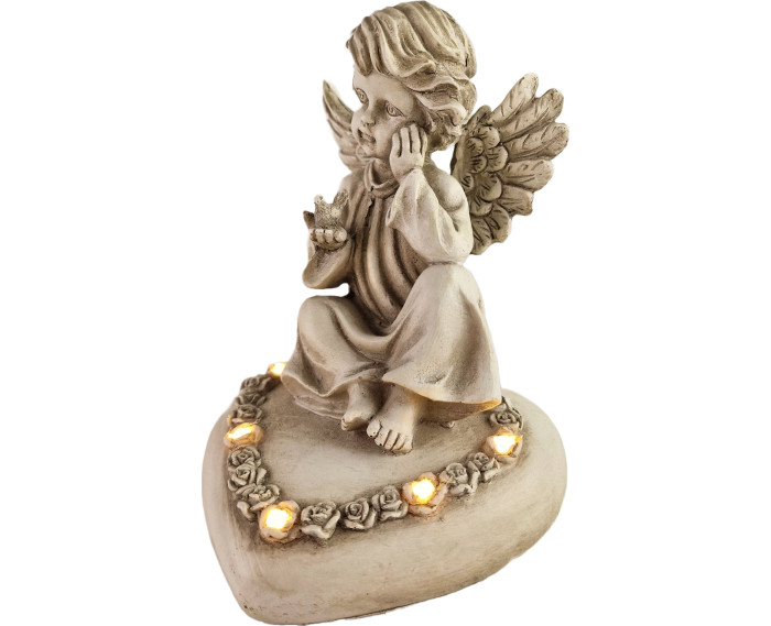 Figurka aniołka siedzącego na sercu z podświetleniem - Anioł Figurka 1