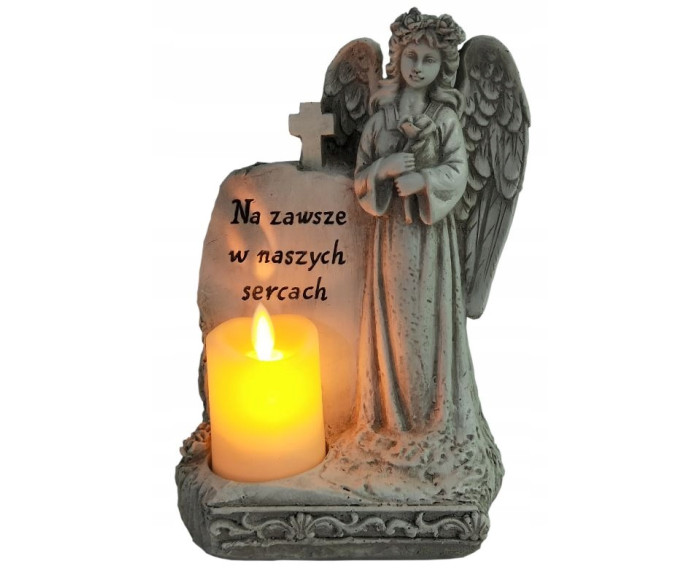 Aniołek Świecący LED ze Świecą i Sentencją – Figurka Dekoracyjna
