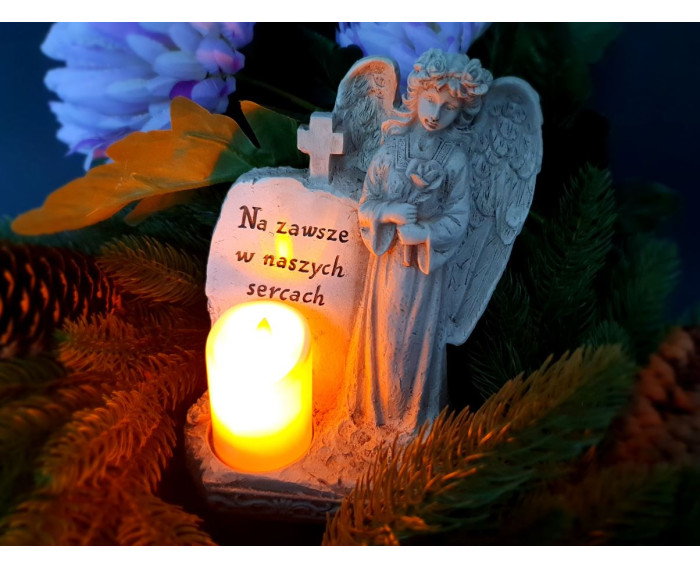 Aniołek Świecący LED ze Świecą i Sentencją – Figurka Dekoracyjna