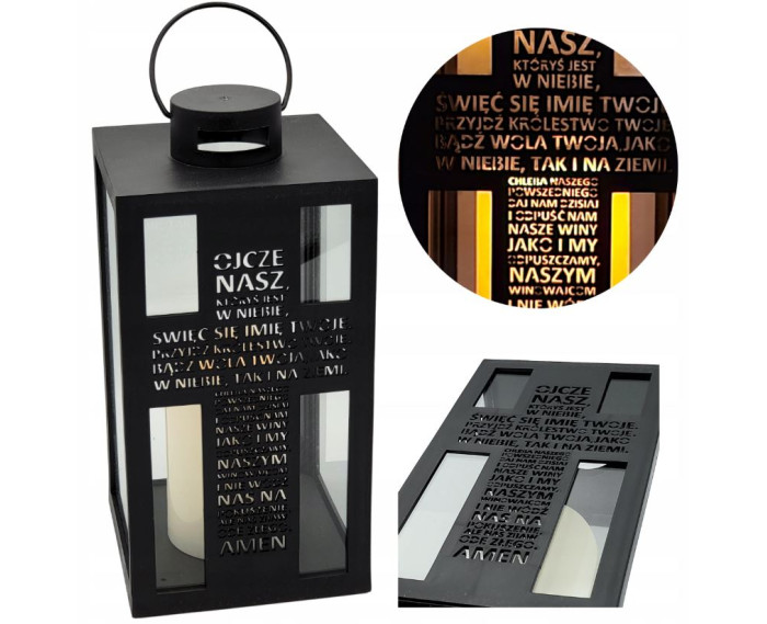 Duża latarenka z modlitwą oraz świecą LED - Latarenka LED Modlitwa
