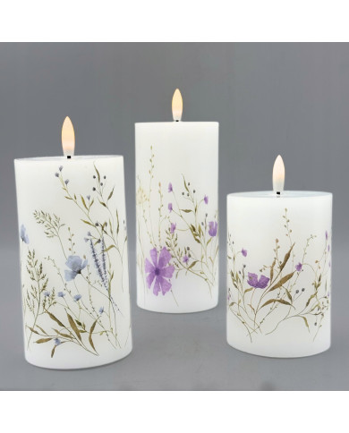 Świeca LED Woskowa Wkład do Zniczy Różowe Kwiaty 13/15/18cm