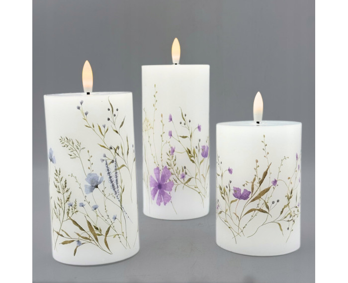 Świeca LED Woskowa Wkład do Zniczy Różowe Kwiaty 13/15/18cm