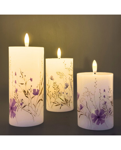 Świeca LED Woskowa Wkład do Zniczy Różowe Kwiaty 13/15/18cm