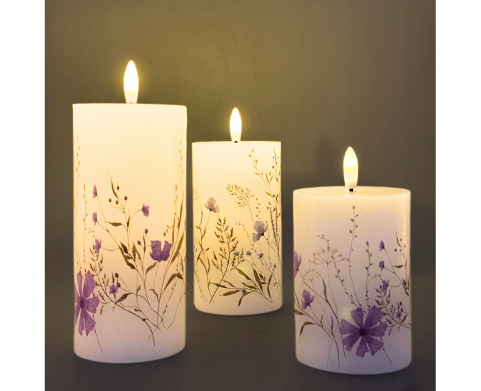 Świeca LED Woskowa Wkład do Zniczy Różowe Kwiaty 13/15/18cm