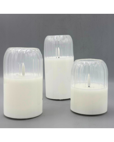 Świeca LED w szkle z powłoką woskową 10/12,5/15cm BIAŁA