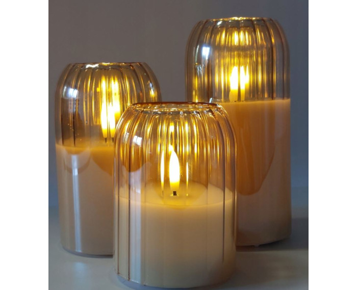 Świeca LED w szkle z powłoką woskową 10/12,5/15cm ZŁOTA