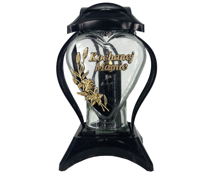 Duży znicz w kształcie serca z dedykacją Mamie - Lampion Cebula Ded. Mamie