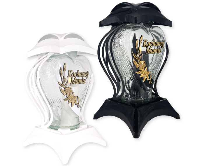 Duży znicz w kształcie serca z dedykacją Mamie - Lampion Cebula Ded. Mamie