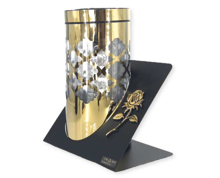 Znicz solarny PARIS C z róża w kolorze złotym lub srebrnym