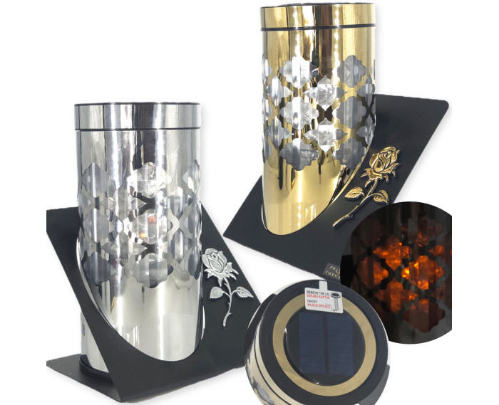 Znicz solarny PARIS C z róża w kolorze złotym lub srebrnym