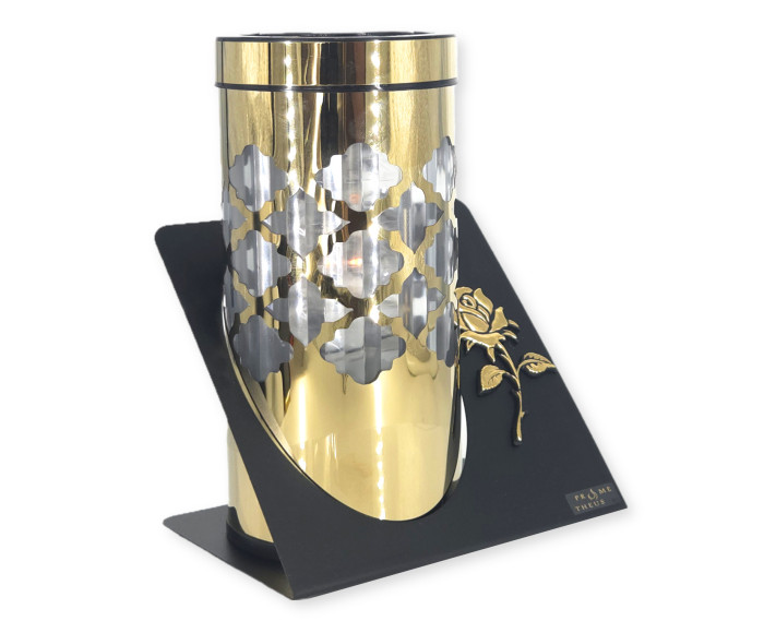 Znicz solarny PARIS C z róża w kolorze złotym lub srebrnym