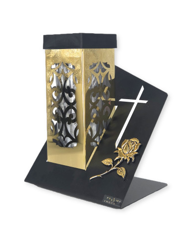 Znicz solarny PARIS D z róża w kolorze złotym lub srebrnym Znicz solarny PARIS D z róża w kolorze złotym lub srebrnym